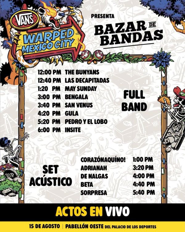 Bazar de Bandas, Vans Warped Tour Mexico, Insite, Bengala, Pabellón Oeste, merch de bandas, punk rock mexicano