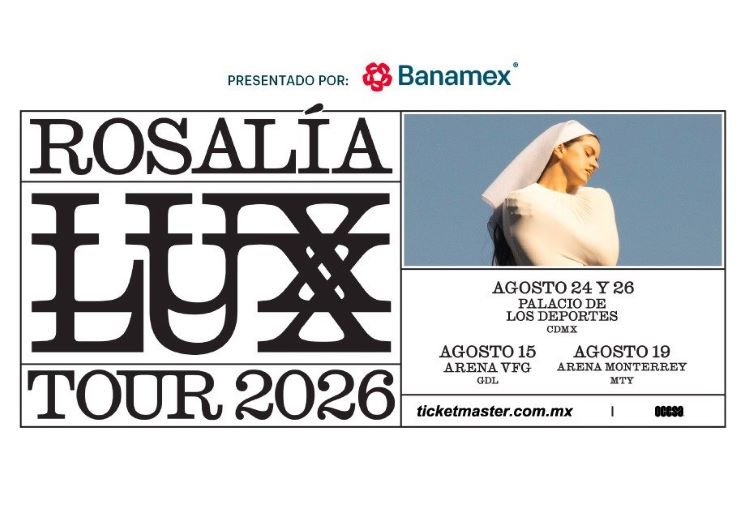 Rosalía CDMX, LUX Tour México, Rosalía Palacio de los Deportes, conciertos Rosalía 2026, boletos Rosalía Ticketmaster