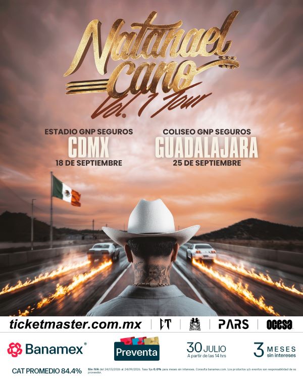 Natanael Cano, Natanael Cano CDMX, Estadio GNP Seguros, corridos tumbados, Ticketmaster